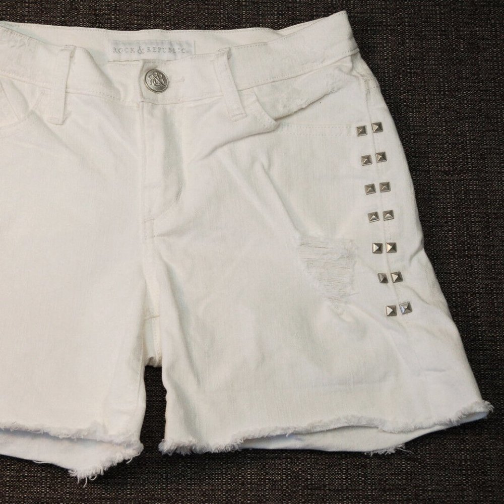 Rock & Republic White Denim Studded Cutoff Shorts